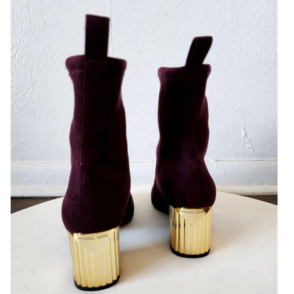 Michael Kors Porter Mid Bootie in Merlot Stretch Suede Sock Boot